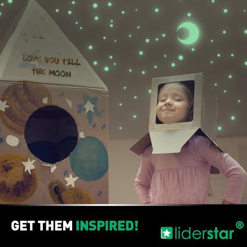  Glow in The Dark Stars Wall Stickers,252 Adhesive Dots and Moon for Starry Sky, Decor for Kids Bedroom or Birthday Gift,Beautiful Wall Decals for Any Room by LIDERSTAR,Bright and R