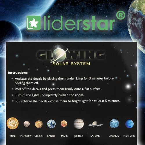 LIDERSTAR Glow in The Dark Stars and Planets, Bright Solar System Wall Stickers -9 Glowing Ceiling Decals for Kids Bedroom Any Room,Shining Space Decoration, Birthday Christmas Gift for Boys