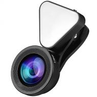 LIEQI 3 in 1 Adjustable Brightness Fill Light Lens,100-140 Degree Wide Angle, 15X Macro Lens Clip-on Cell PhonePad Camera Lenses Kit for iPhone iPad, Android Smartphones and Table