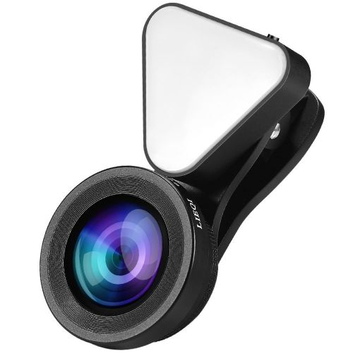  LIEQI 3 in 1 Adjustable Brightness Fill Light Lens,100-140 Degree Wide Angle, 15X Macro Lens Clip-on Cell PhonePad Camera Lenses Kit for iPhone iPad, Android Smartphones and Table