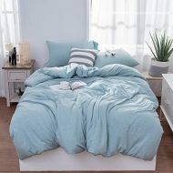 [아마존베스트]LIFETOWN Jersey Knit Cotton Duvet Cover Set 3 Pieces Solid Pattern Bedding Set 1 Duvet Cover and 2 Pillowcases, Super Soft and Easy Care (Twin/Twin XL, Aqua Blue)