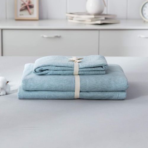  [아마존베스트]LIFETOWN Jersey Knit Cotton Duvet Cover Set 3 Pieces Solid Pattern Bedding Set 1 Duvet Cover and 2 Pillowcases, Super Soft and Easy Care (Twin/Twin XL, Aqua Blue)