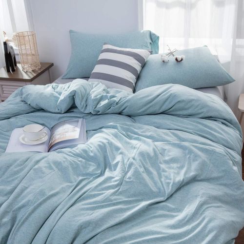  [아마존베스트]LIFETOWN Jersey Knit Cotton Duvet Cover Set 3 Pieces Solid Pattern Bedding Set 1 Duvet Cover and 2 Pillowcases, Super Soft and Easy Care (Twin/Twin XL, Aqua Blue)