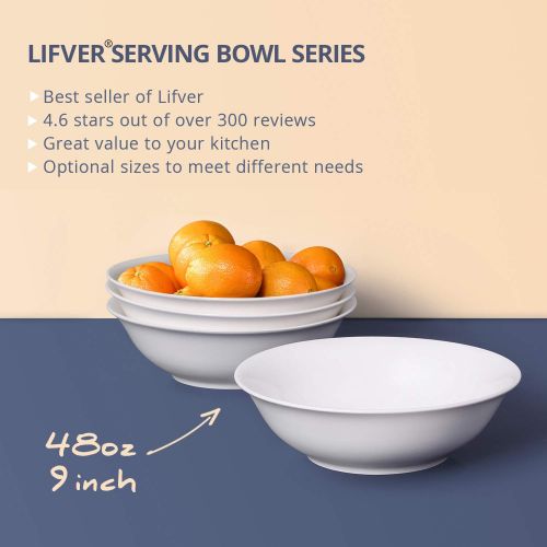  LIFVER Lifver 48-oz/9-inch Porcelain Serving/Soup/Salad/Pasta Bowls Set, Natural White, Set of 4