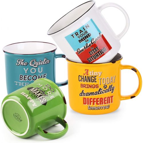  LIFVER 18 oz Coffee Mugs Set of 4, Large Porcelain Mugs for Coffee, Tea, Cocoa, Retro Style Coffee Mugs, Multi Colors