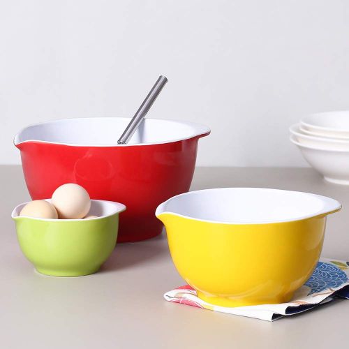  LIFVER Ceramic Mixing Bowl/Serving Bowl Set for Cooking, Baking, Meal Prep, Serving（Size：0.5/1.6/3.5QT）-With Handle and Pouring Spout-Assorted Colors