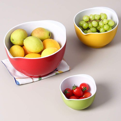  LIFVER Ceramic Mixing Bowl/Serving Bowl Set for Cooking, Baking, Meal Prep, Serving（Size：0.5/1.6/3.5QT）-With Handle and Pouring Spout-Assorted Colors