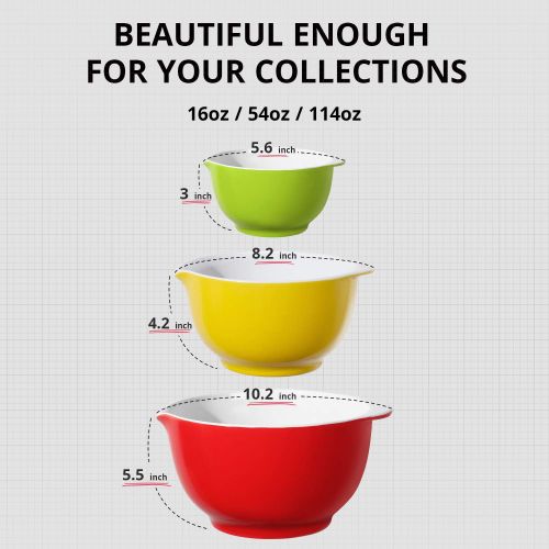  LIFVER Ceramic Mixing Bowl/Serving Bowl Set for Cooking, Baking, Meal Prep, Serving（Size：0.5/1.6/3.5QT）-With Handle and Pouring Spout-Assorted Colors