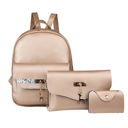  LIKESIDE_bags Fashion Woemn Leather Small Deer Backpack School Bag+Messenger Bag+Card package