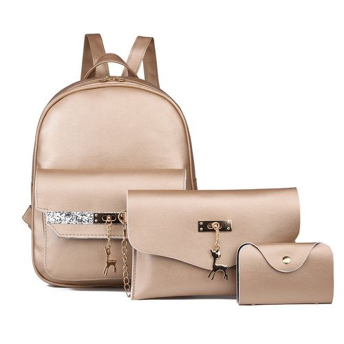  LIKESIDE_bags Fashion Woemn Leather Small Deer Backpack School Bag+Messenger Bag+Card package
