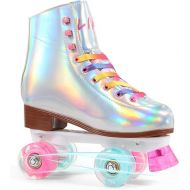 LIKU Quad Roller Skates for Girl and Women with All Wheel Light Up,Indoor/Outdoor Lace-Up Fun Illuminating Roller Skate for Kid
