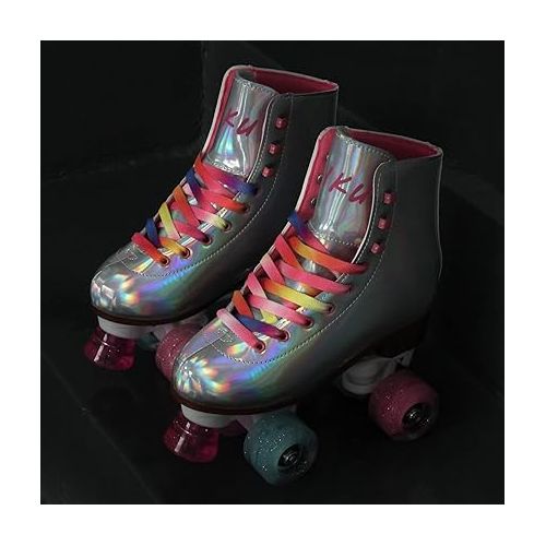  LIKU Quad Roller Skates for Girl and Women with All Wheel Light Up,Indoor/Outdoor Lace-Up Fun Illuminating Roller Skate for Kid