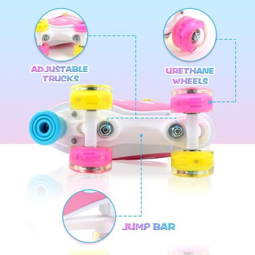  LIKU Quad Roller Skates for Girl and Women with All Wheel Light Up,Indoor/Outdoor Lace-Up Fun Illuminating Roller Skate for Kid