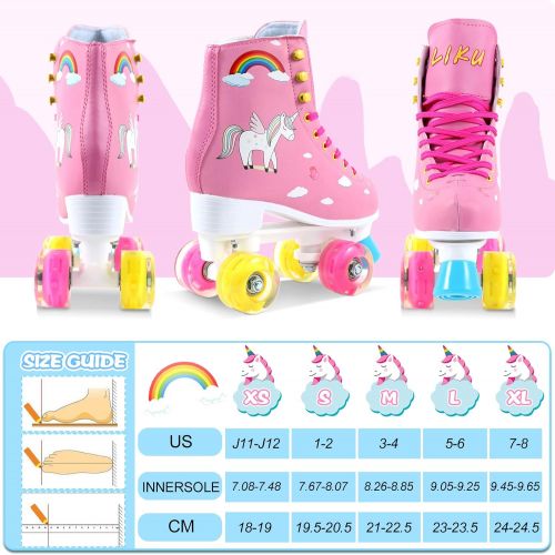  LIKU Quad Roller Skates for Girl and Women with All Wheel Light Up,Indoor/Outdoor Lace-Up Fun Illuminating Roller Skate for Kid