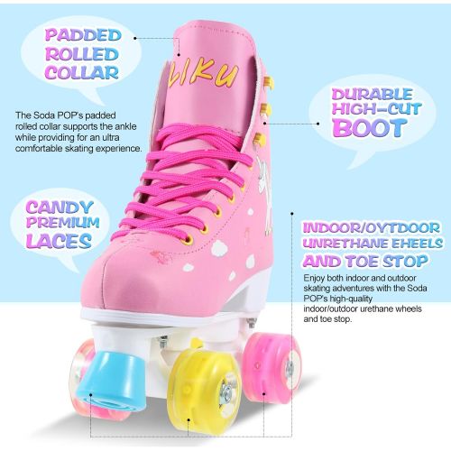  LIKU Quad Roller Skates for Girl and Women with All Wheel Light Up,Indoor/Outdoor Lace-Up Fun Illuminating Roller Skate for Kid