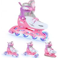 LIKU 4-in-1 Adjustable Inline Skates for Kids with All Light up Wheels, Quad Roller Skates, Outdoor Blades Roller Skates for Girls and Boys