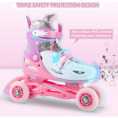  LIKU 4-in-1 Adjustable Inline Skates for Kids with All Light up Wheels, Quad Roller Skates, Outdoor Blades Roller Skates for Girls and Boys