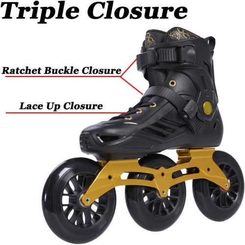  LIKU Performance 125 3WD Speed Inline Skates Black&Gold Racing Skate for Men and Women