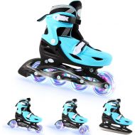 LIKU 4-in-1 Adjustable Inline Skates for Kids with All Light up Wheels, Quad Roller Skates, Outdoor Blades Roller Skates for Girls and Boys