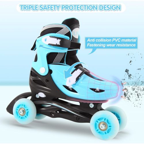  LIKU 4-in-1 Adjustable Inline Skates for Kids with All Light up Wheels, Quad Roller Skates, Outdoor Blades Roller Skates for Girls and Boys