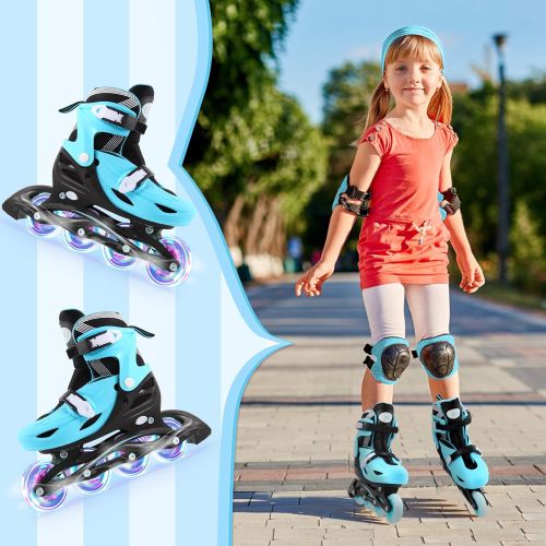  LIKU 4-in-1 Adjustable Inline Skates for Kids with All Light up Wheels, Quad Roller Skates, Outdoor Blades Roller Skates for Girls and Boys