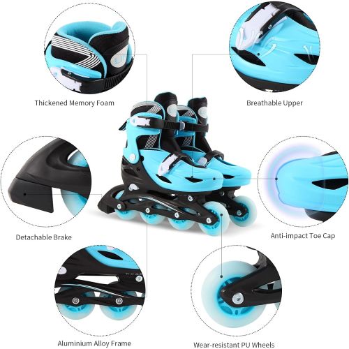  LIKU 4-in-1 Adjustable Inline Skates for Kids with All Light up Wheels, Quad Roller Skates, Outdoor Blades Roller Skates for Girls and Boys