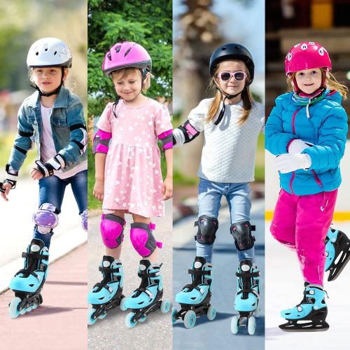  LIKU 4-in-1 Adjustable Inline Skates for Kids with All Light up Wheels, Quad Roller Skates, Outdoor Blades Roller Skates for Girls and Boys