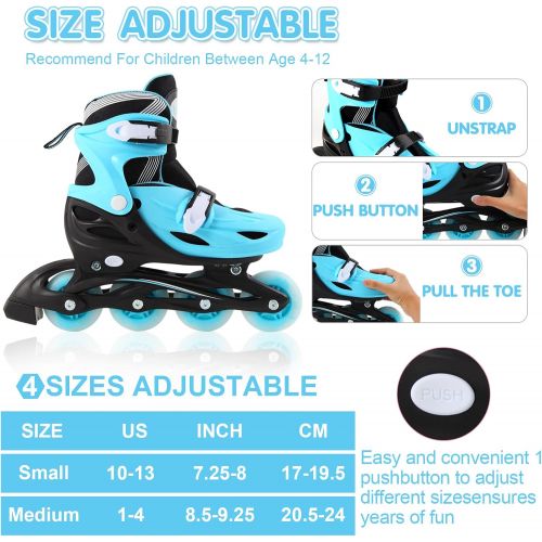  [아마존베스트]LIKU 4-in-1 Adjustable Inline Skates for Kids with All Light up Wheels, Quad Roller Skates, Outdoor Blades Roller Skates for Girls and Boys