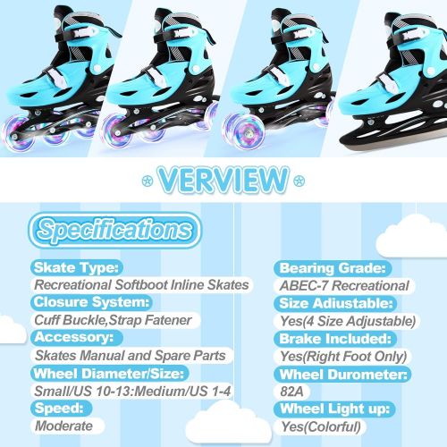  [아마존베스트]LIKU 4-in-1 Adjustable Inline Skates for Kids with All Light up Wheels, Quad Roller Skates, Outdoor Blades Roller Skates for Girls and Boys