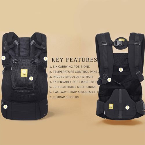  LILLEbaby LLLEEbaby The Complete Airflow SIX-Position 360° Ergonomic Baby & Child Carrier, Black - Cotton