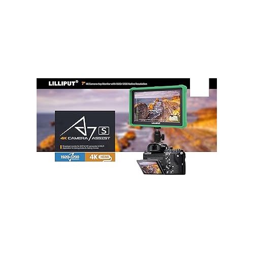  LILLIPUT A7S 7 Inch IPS 4K HDMI Camera Field Monitor Video Assist Full HD 1920x1200 DSLR Monitor with Peaking Focus False Colors F970 + LP-E6 Battery Plate