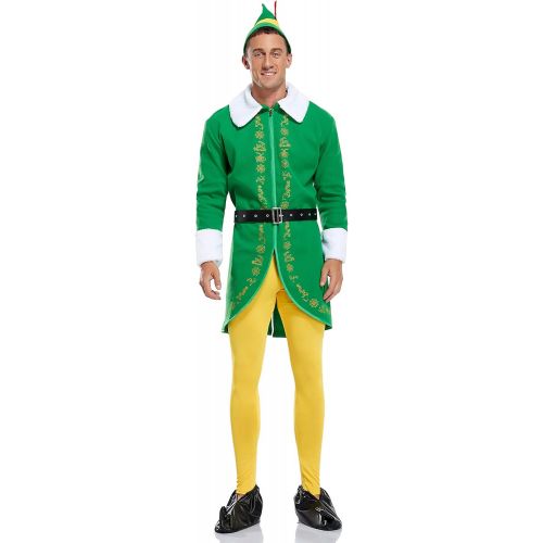  할로윈 용품LILLIWEEN Mens Christmas Elf Costume Buddy Full Set Halloween Christmas Cosplay Coat Hat Pants Belt