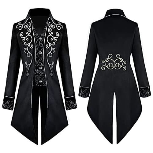  할로윈 용품LILLIWEEN Mens Steampunk Tailcoat Jacket,Halloween Costumes Renaissance Pirate Vampire Gothic Jackets Victorian Frock Velvet Coat