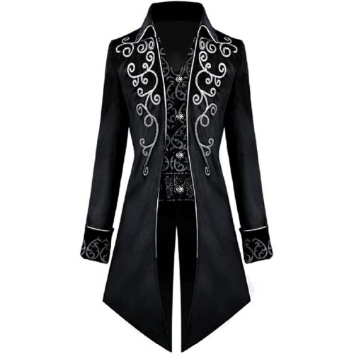  할로윈 용품LILLIWEEN Mens Steampunk Tailcoat Jacket,Halloween Costumes Renaissance Pirate Vampire Gothic Jackets Victorian Frock Velvet Coat