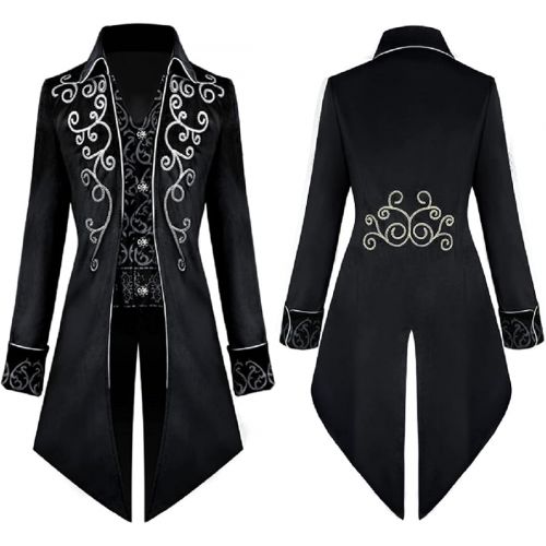  할로윈 용품LILLIWEEN Mens Steampunk Tailcoat Jacket,Halloween Costumes Renaissance Pirate Vampire Gothic Jackets Victorian Frock Velvet Coat