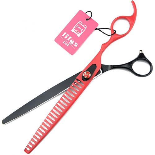  LILYS PET HIGH-END SERIES 8-Inch Japanese 440C Fishbone-shaped Big Tooth Professional Pet Grooming Thinning Scissors With Beautiful Red Screw