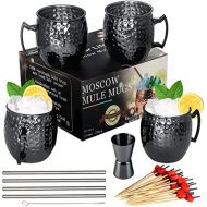 [아마존베스트]LINALL Moscow Mule Mugs- Set of 4 Gunmetal Black Plated Stainless Steel Mug 18oz, for Chilled Drinks (4pcs)
