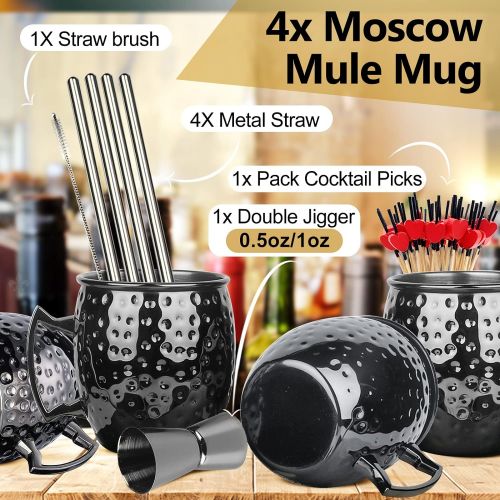  [아마존베스트]LINALL Moscow Mule Mugs- Set of 4 Gunmetal Black Plated Stainless Steel Mug 18oz, for Chilled Drinks (4pcs)