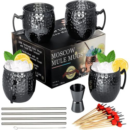  [아마존베스트]LINALL Moscow Mule Mugs- Set of 4 Gunmetal Black Plated Stainless Steel Mug 18oz, for Chilled Drinks (4pcs)