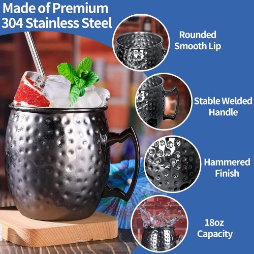  [아마존베스트]LINALL Moscow Mule Mugs- Set of 4 Gunmetal Black Plated Stainless Steel Mug 18oz, for Chilled Drinks (4pcs)