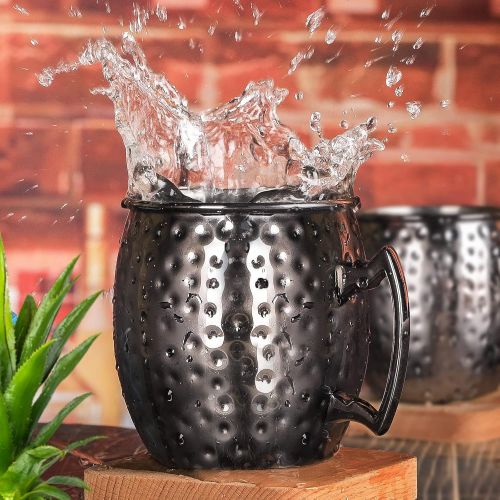  [아마존베스트]LINALL Moscow Mule Mugs- Set of 4 Gunmetal Black Plated Stainless Steel Mug 18oz, for Chilled Drinks (4pcs)