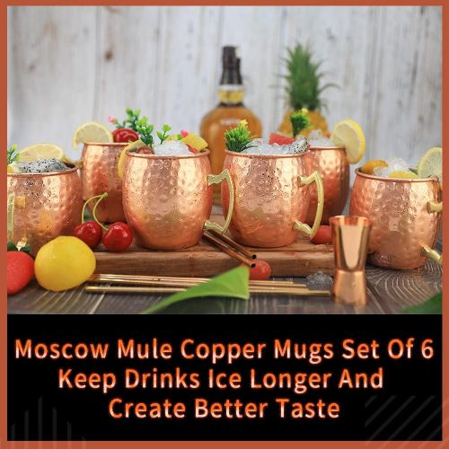  [아마존베스트]LINALL Moscow Mule Copper Mugs- Set of 6 Copper Plated Stainless Steel Mug 18oz, for Chilled Drinks (6 Pack)