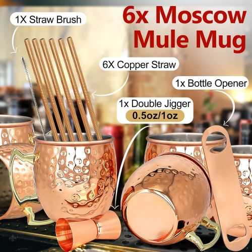  [아마존베스트]LINALL Moscow Mule Copper Mugs- Set of 6 Copper Plated Stainless Steel Mug 18oz, for Chilled Drinks (6 Pack)