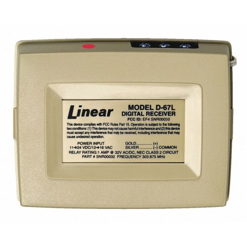  LINEAR 11 to 17VDC or 12 to 16VAC 1-Channel Access Control Receiver; Includes D-67 Wire Lead