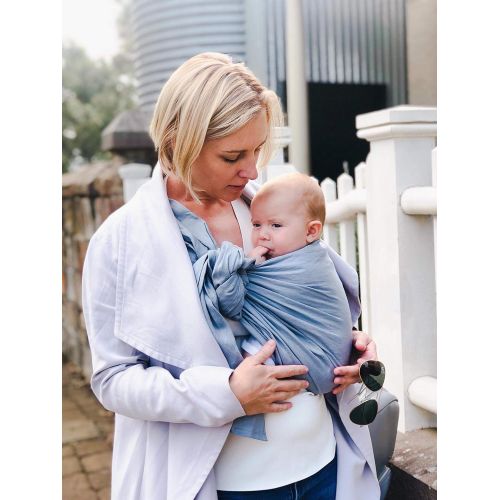  LINEN by Leather Baby Co Pure Linen Ring Sling in Blue Gray with Silver Rings by Leather Baby Co