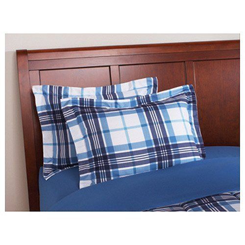 LINENSPA Bedding Set Complete 6pc Boy Blue Plaid College Dorm Reversible Twin/Twin Comforter and Bedding Set