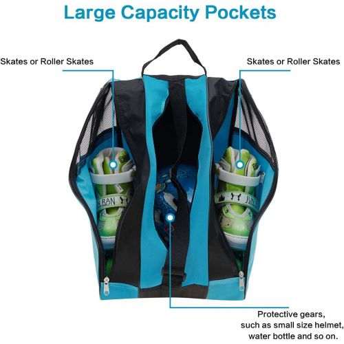  LINGSFIRE Upgrade Roller Skate Bag, Semi-breathable Ice-skating Bag Shoulder and Top Handle Oxford Cloth Skating Bag for Women Men and Adults Three Compartments Roller Skate Access