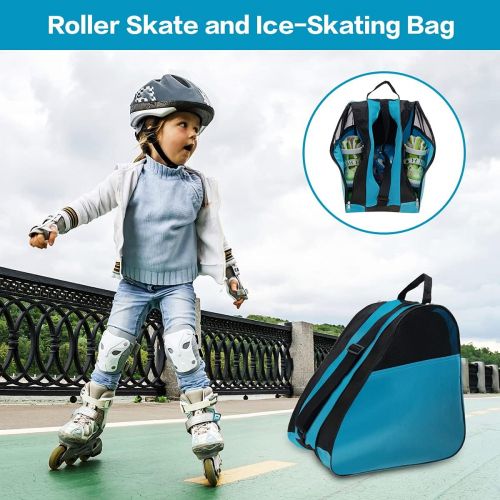  LINGSFIRE Upgrade Roller Skate Bag, Semi-breathable Ice-skating Bag Shoulder and Top Handle Oxford Cloth Skating Bag for Women Men and Adults Three Compartments Roller Skate Access