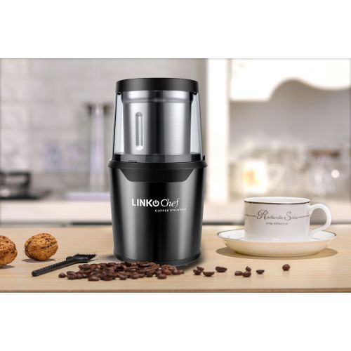  Coffee Grinder Electric LINKChef Nut & Spice Grinder 250W with Large Capacity Detachable Stainless Steel Bowl and Electric Wire Storage Function - Black(CG-9230) 3 years warranty (