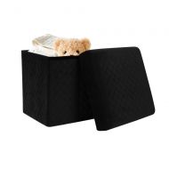 LINLUX Foldable Storage Ottoman Velvet Tufted Square Cube Foot Rest Stool/Seat (Black, 14.9 L x 14.9 W x 15.7 H)